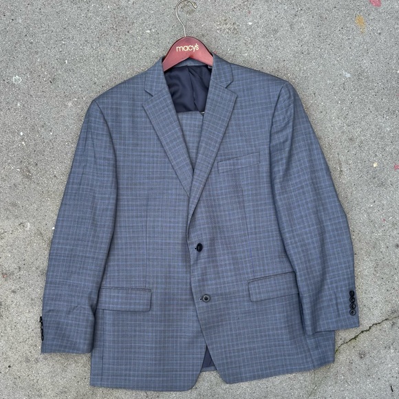 MICHAEL KORS MEN Classic Fit Wool Blend Stretch Suit Jacket PANTS SET PLAID BLUE - Picture 9 of 16